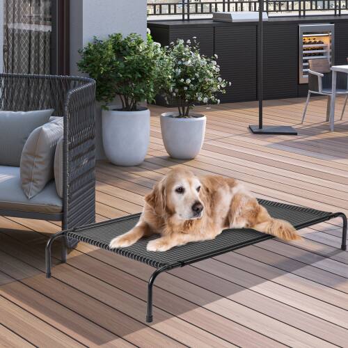 Alt View 8. Winado - Portable 50in Dog Bed, Cooling Raised Pet Cot, with Waterproof Textilene Mesh, Washable, Breathable for Indoor Outdoor - Black & White Stripes.