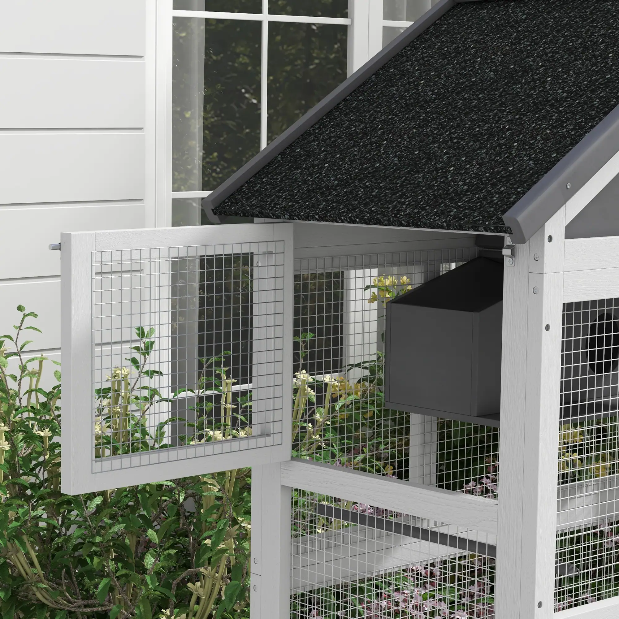 Alt View 4. Pawhut - Wooden Bird Aviary, 67" Outdoor Bird Cage with Slide-Out Tray, Three Doors, Birdhouse, Ladder, Perches.