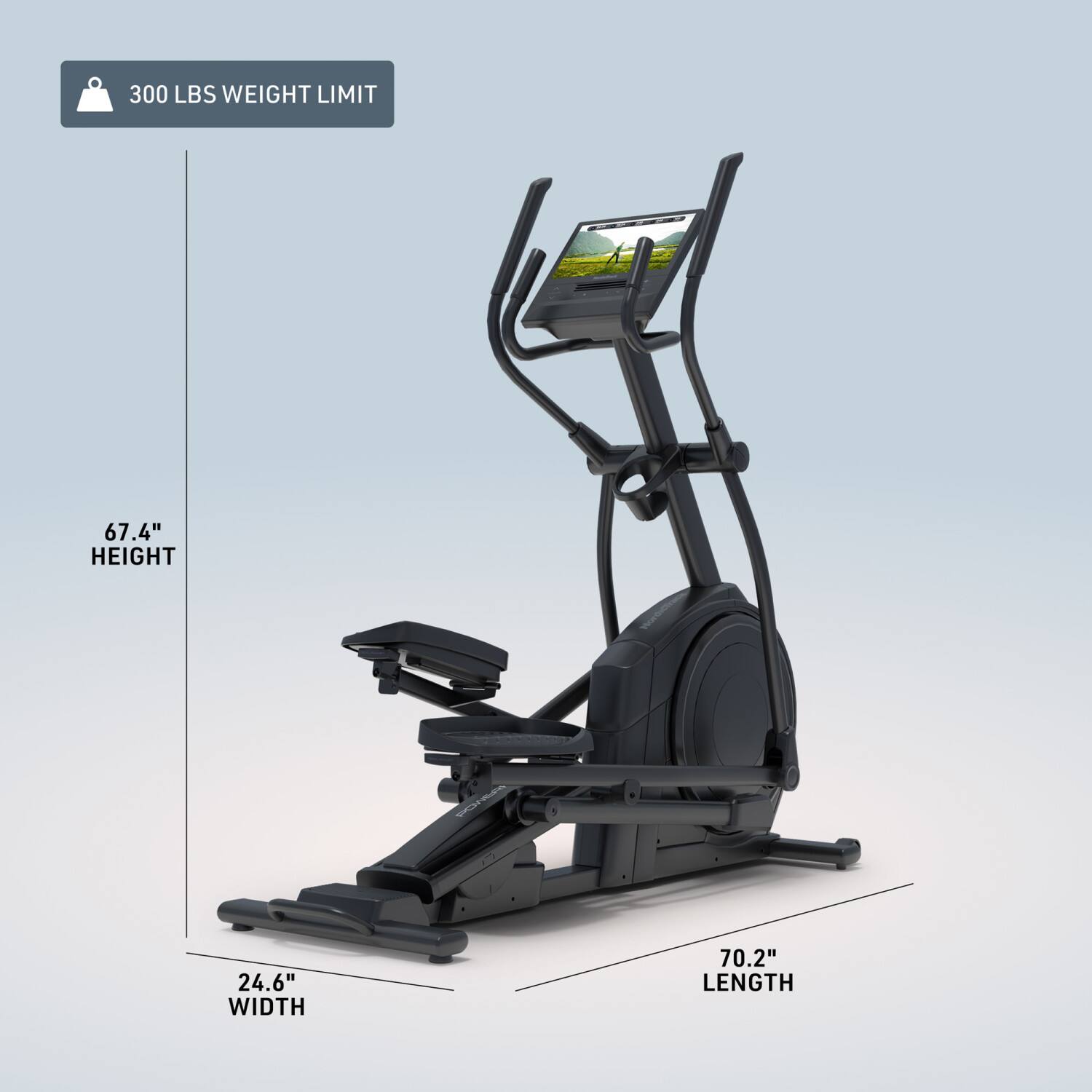 300 LBS WEIGHT LIMIT  
67.4" HEIGHT  
24.6" WIDTH  
70.2" LENGTH