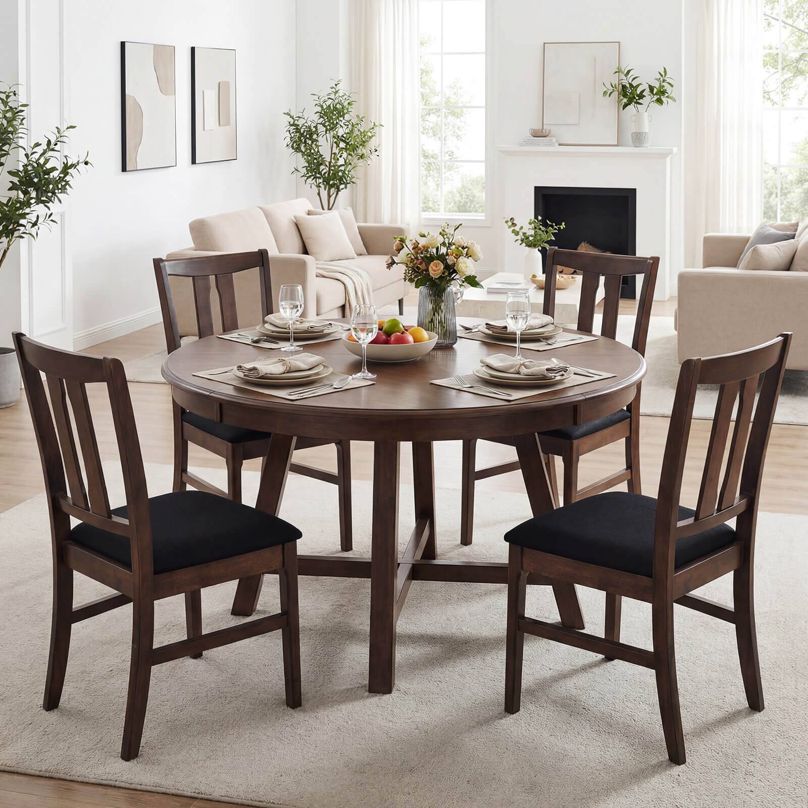 Alt View 5. Costway - Costway 2PCS Wooden Dining Chairs Fabric Upholstered Kitchen Chairs with High Curved Back - Walnut + Black.