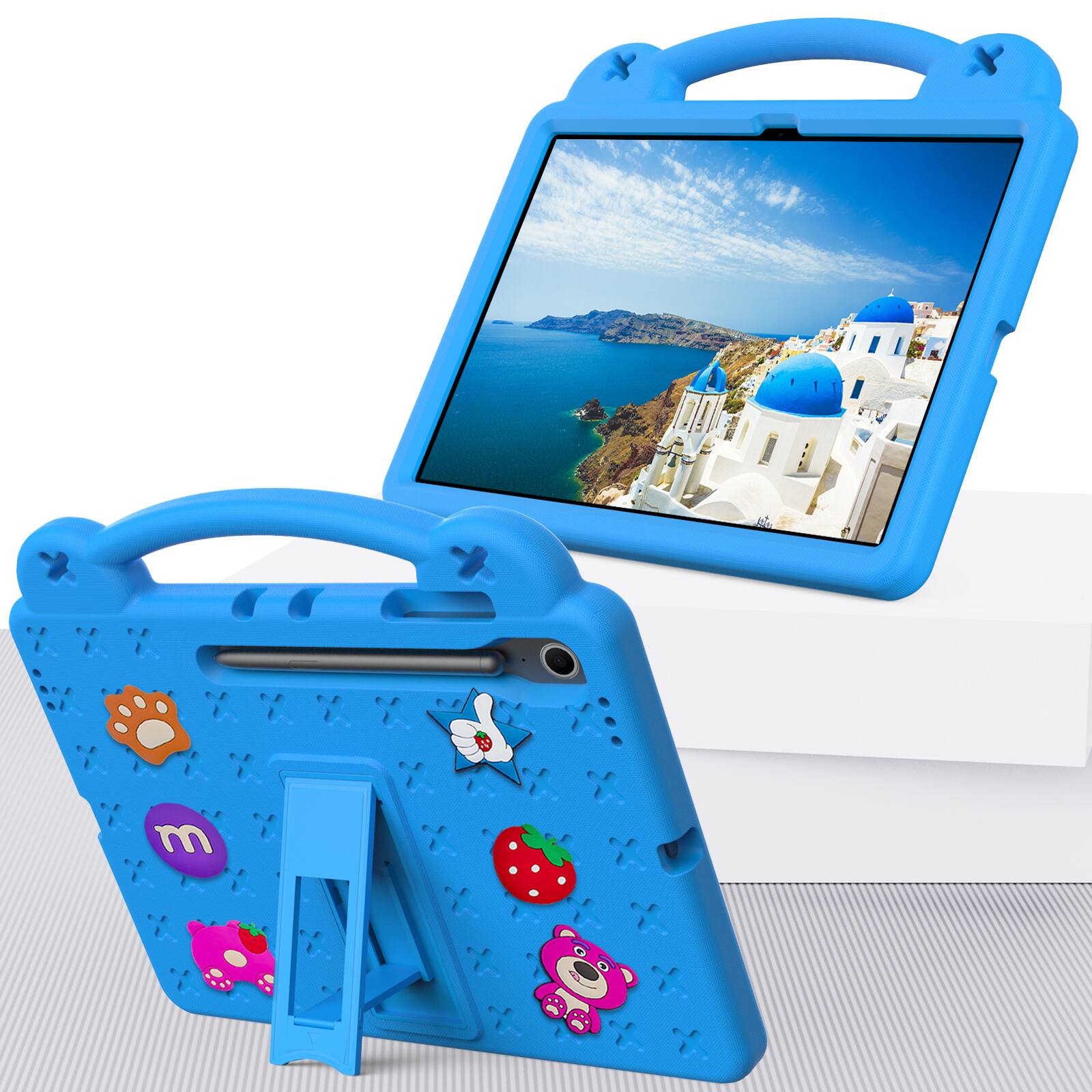 Alt View 1. Dteck - For Samsung Galaxy Tab S10 FE+ 2025 13.1'' Cute Cartoon Kid Case Built-in Kickstand Handle Grip Shockproof Cover - Skyblue.