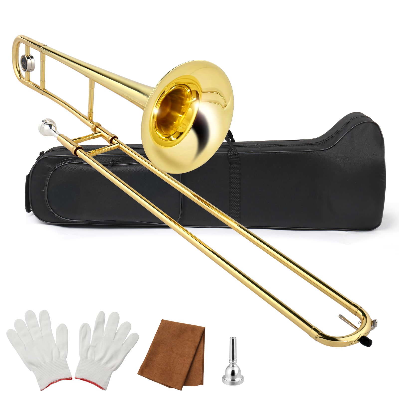 Winado - B Flat Tenor Trombone with Mouthpiece, Brass Slide Bb Trombones for Beginners, Portable Instrument