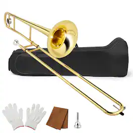 Winado - B Flat Tenor Trombone with Mouthpiece, Brass Slide Bb Trombones for Beginners, Portable Instrument