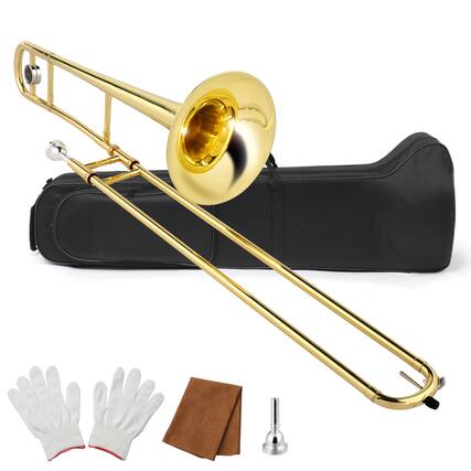 Front. Winado - B Flat Tenor Trombone with Mouthpiece, Brass Slide Bb Trombones for Beginners, Portable Instrument.
