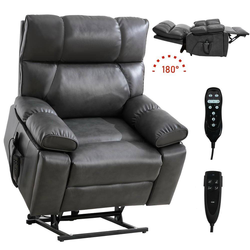 Alt View 10. Kadyn - Oversized Dual Motor Power Lift Recliner, 25" Wide Seat, Massage & Heat, 350lb Capacity, Dark Gray - Gray.