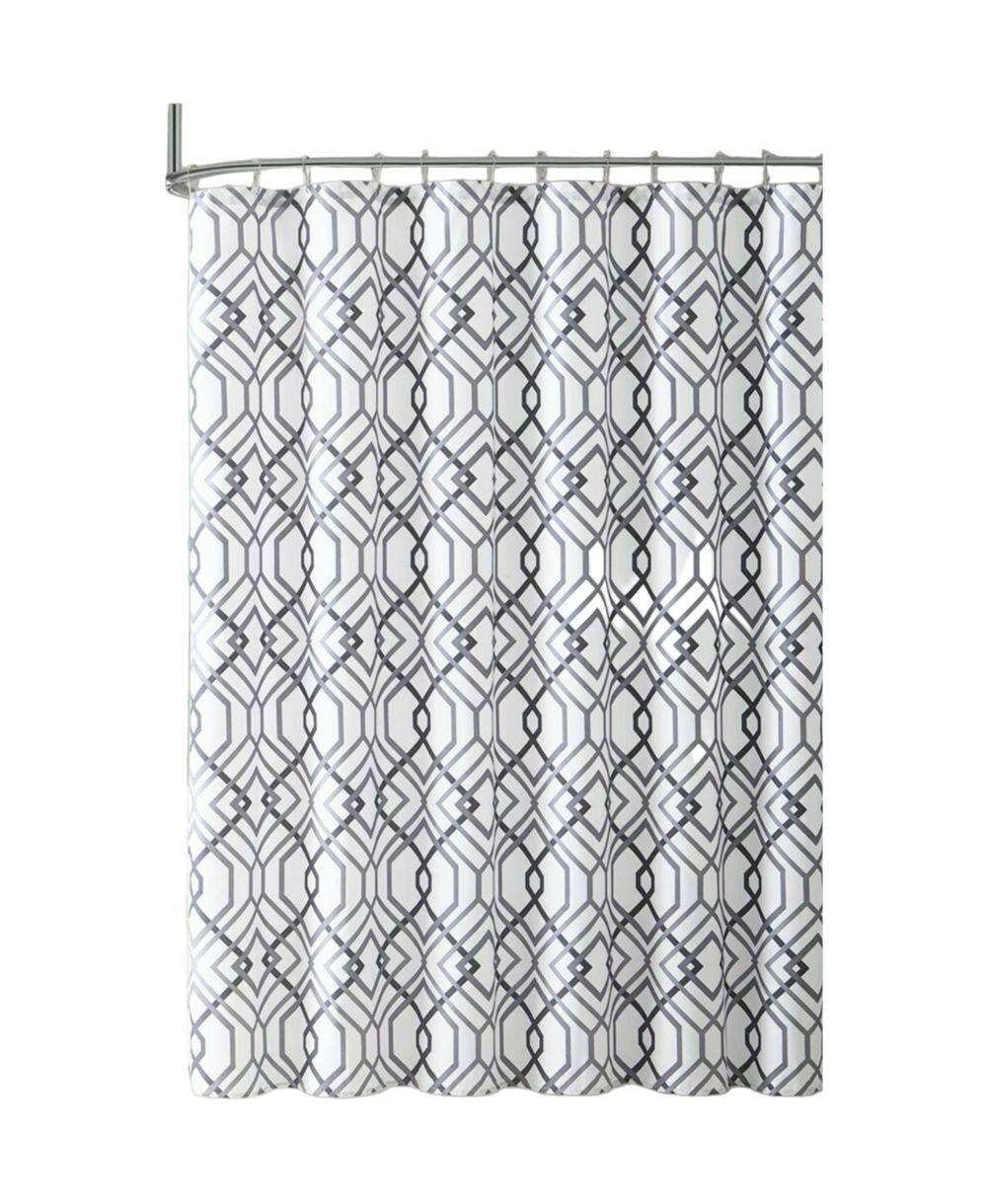 Angle. Kate Aurora - Kate Aurora Lux Home Black Silver & Gray Geometric Fabric Shower Curtain - 72 in. x 72 in. - Gray.