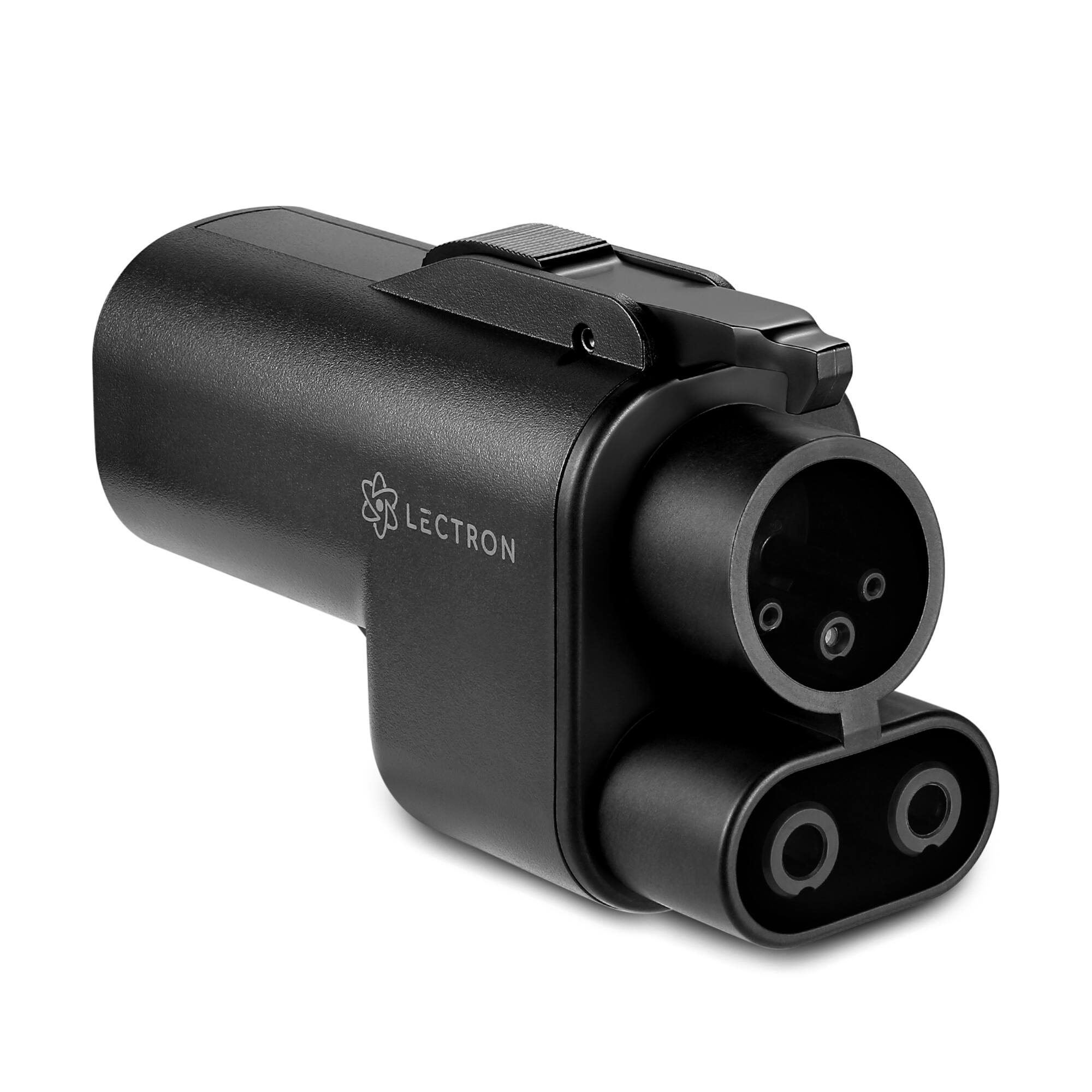 Front. Lectron - NACS to CCS Electric Vehicle (EV) Adapter with Interlock - up to 1000V - Black.