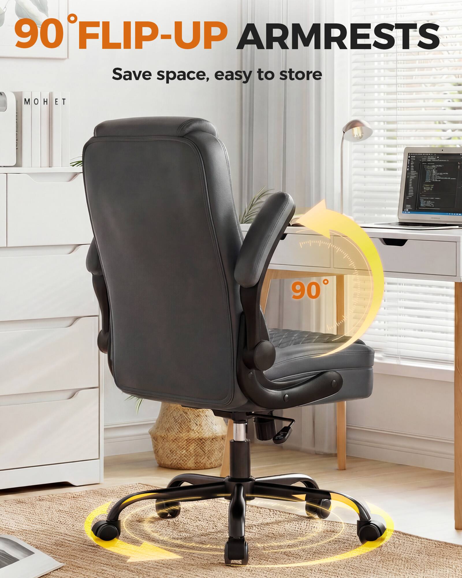 90° FLIP-UP ARMRESTS  
Save space, easy to store