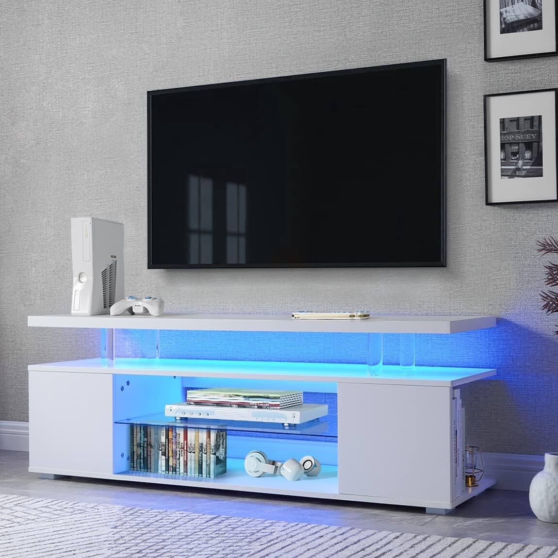 APRILSOUL - TV Stand for 60 Inch TV LED Gaming Entertainment Center Media Storage Console Table with Large Side Cabinet - White
