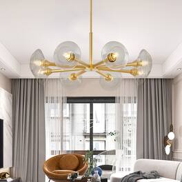 Loheer - 36 inch Gold Sputnik Chandelier Eight Light Mid Century Modern Pendant with Clear Glass Shades