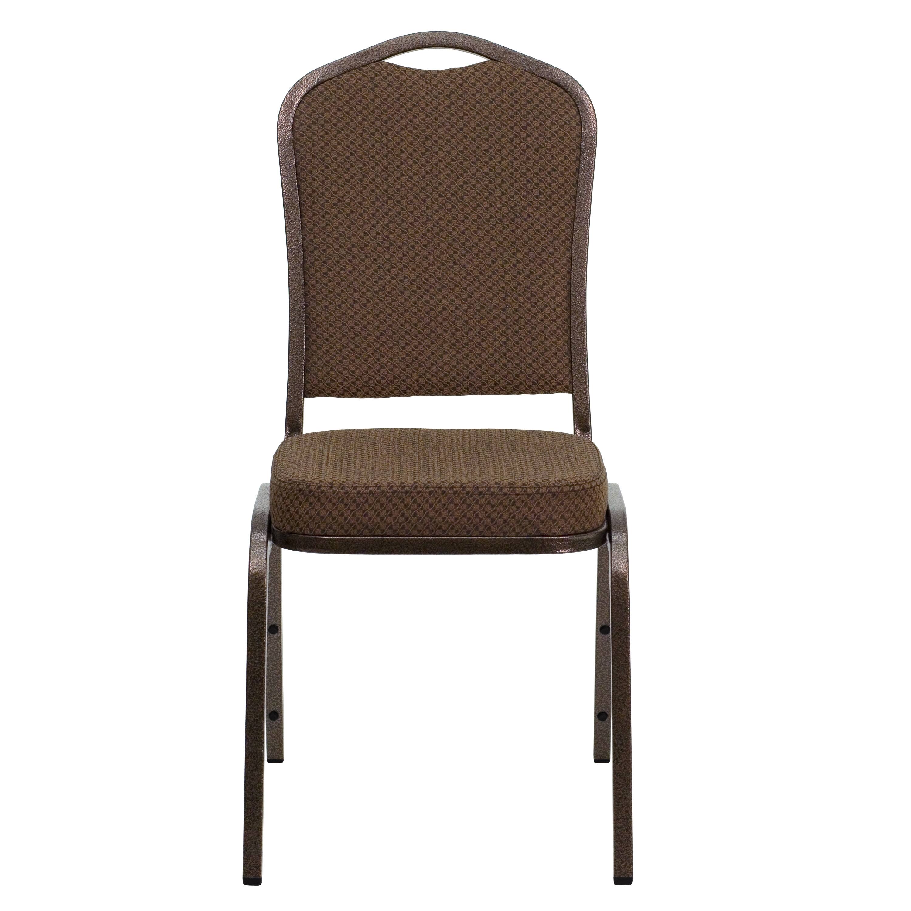 Alt View 5. Emma + Oliver - 4 Pack Crown Back Stacking Banquet Chair - Brown Patterned Fabric/Copper Vein Frame.