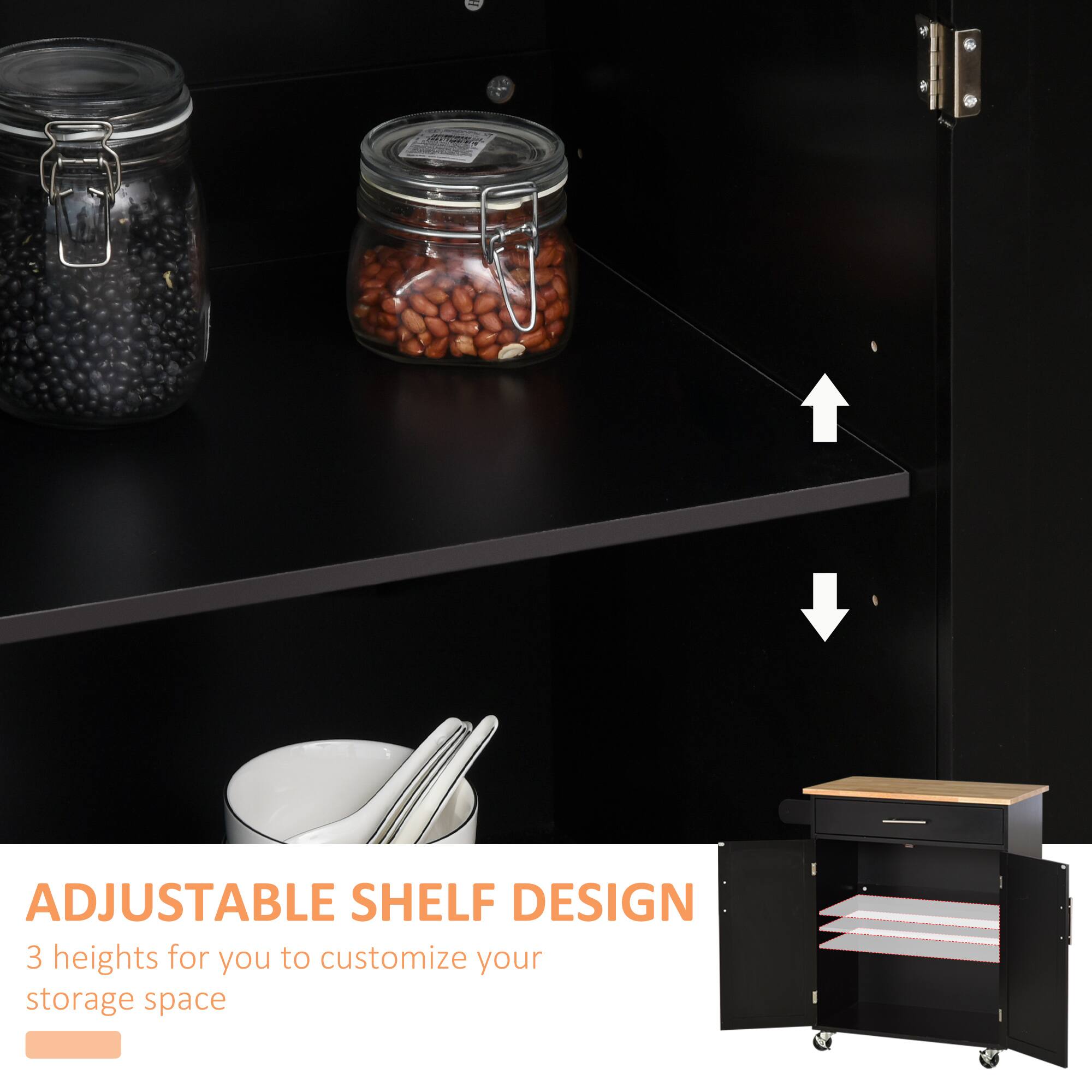 ADJUSTABLE SHELF DESIGN
3 heights for you to customize your storage space