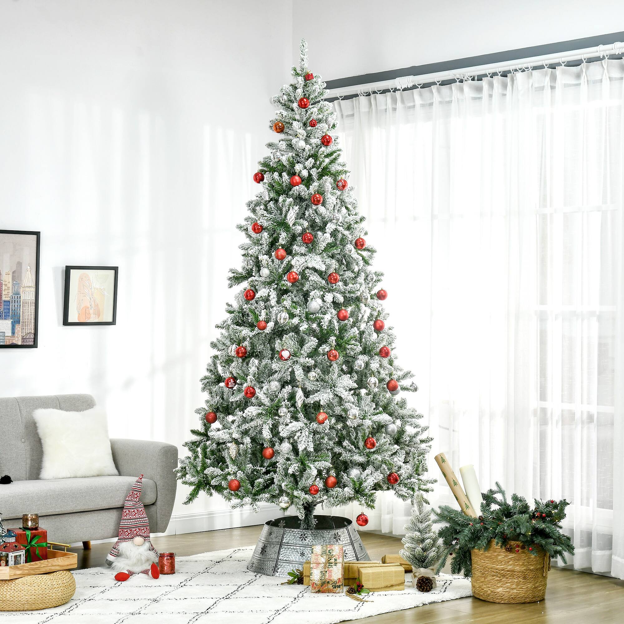 Alt View 1. Homcom - Tall Unlit Snow Flocked Pine Artificial Christmas Tree with Realistic Branches - green.