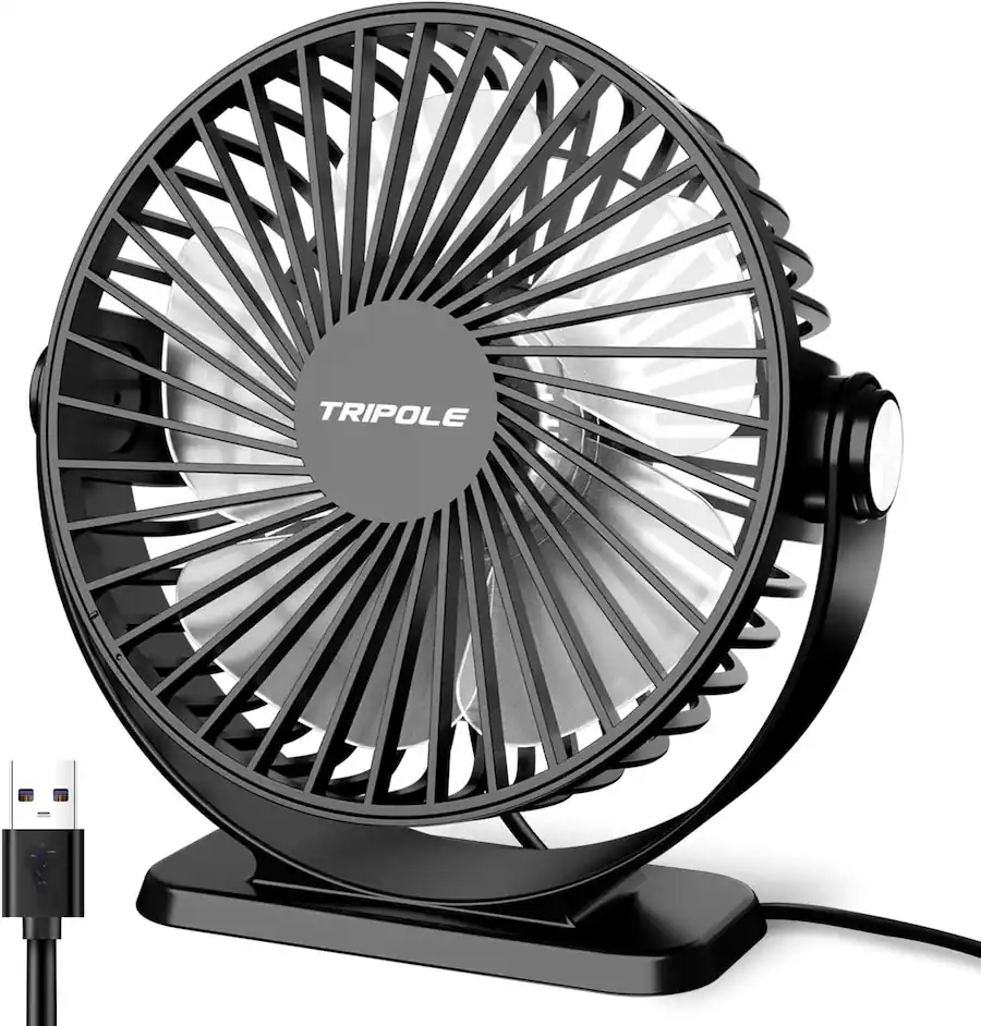 DTTO 5.1 inch Ultra Thin USB Desk Fan ,360° Rotating Base ,3 Speed ...