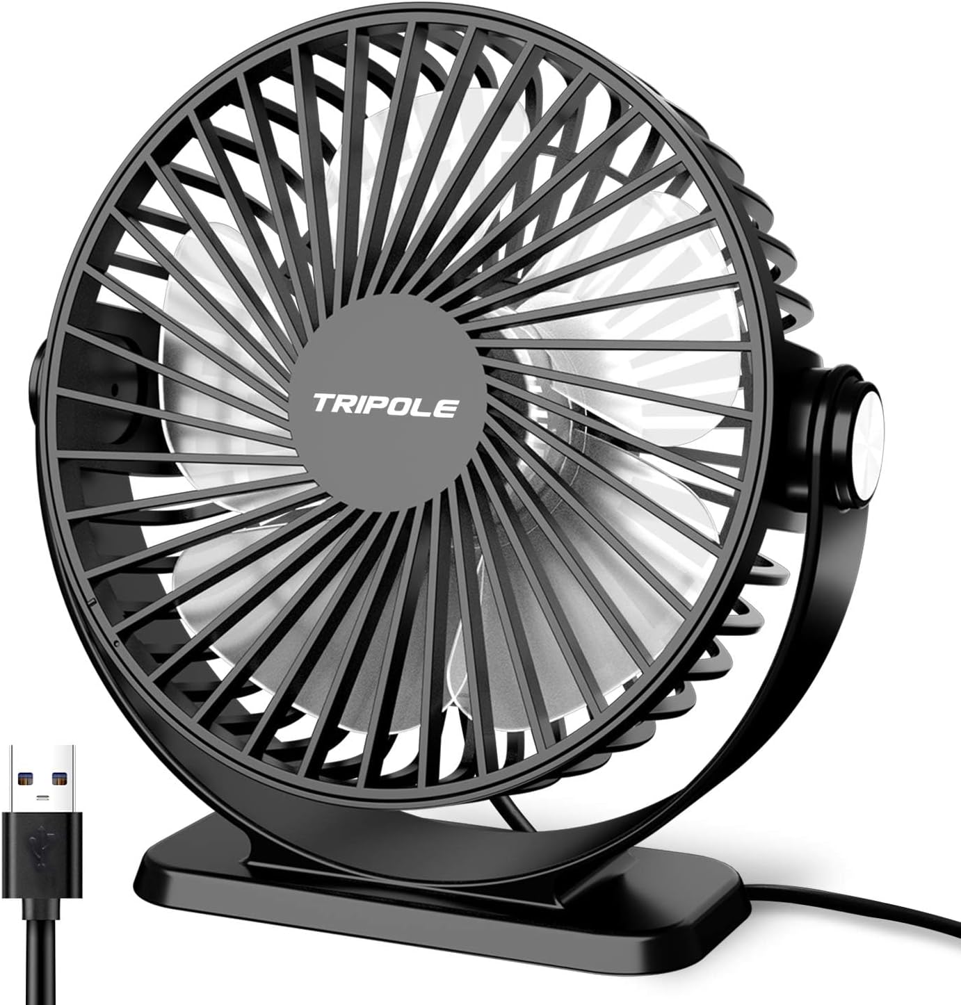 DTTO - 5.1-inch Ultra-Thin USB Desk Fan ,360° Rotating Base ,3-Speed Turbo Wind ,Whisper-Quiet Operation - Black