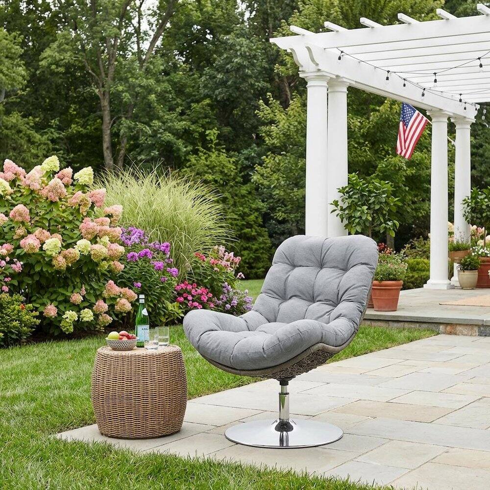 Left. Outdoor Escape - Wicker Rattan Outdoor Patio Swivel Lounge Chair With Cushioned Seat - Gray.