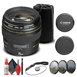 Canon - EF 85mm f/1.8 USM Lens (2519A003) + Filter Kit + Lens Pouch Base Bundle (International Version)