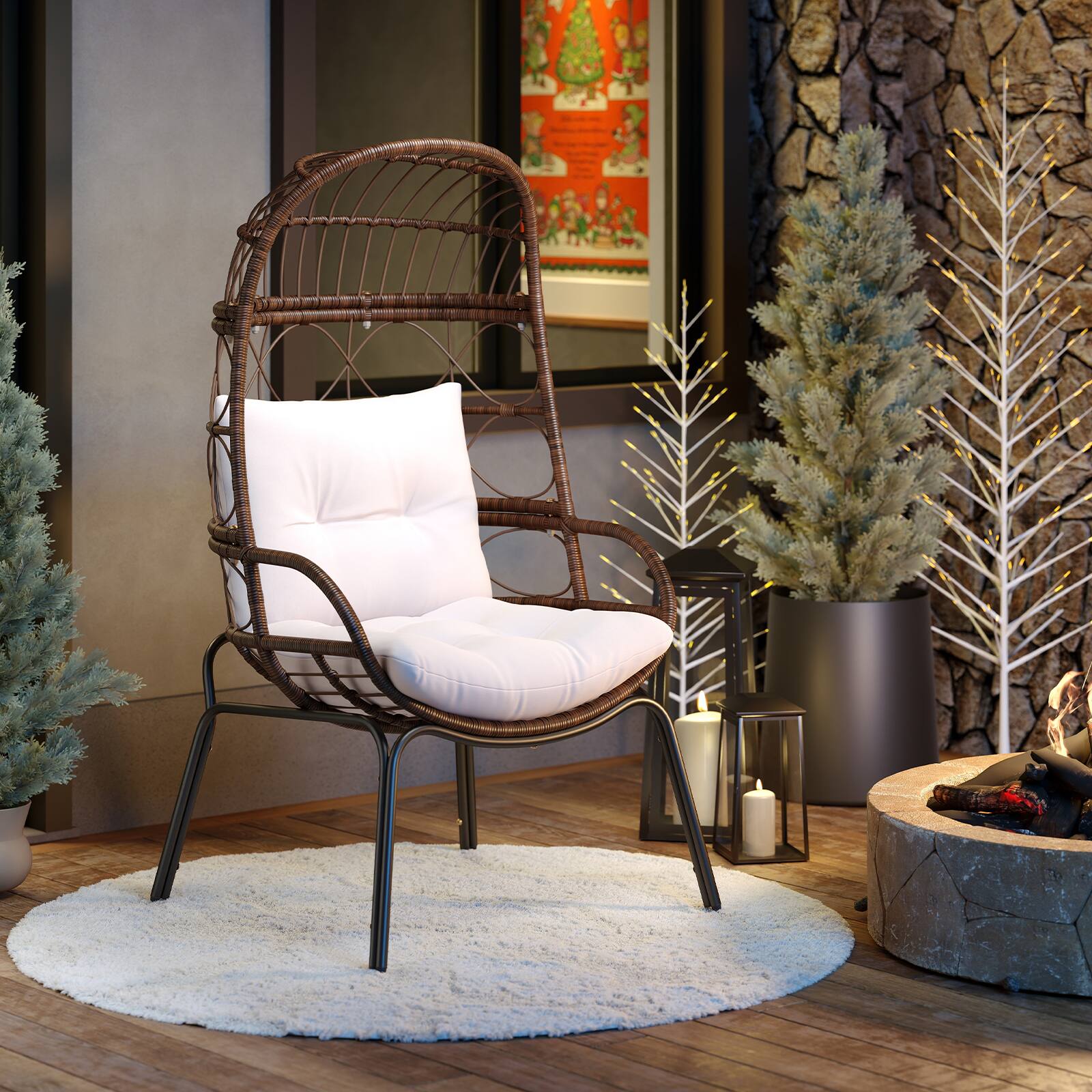 Alt View 3. Gymax - Gymax PE Wicker Egg Chair Patio Cocoon Lounger w/ Comfortable Cushions & Metal Frame - Mix Brown, Beige.