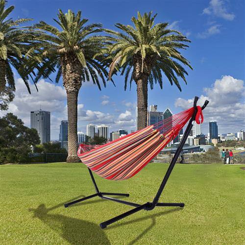 Alt View 4. Winado - Hammock Set 9 FT Heavy Duty with Steel Stand, Portable Carrying Bag for Garden Indoor Outdoor Patio Deck Yard Beach - Red Stripes.