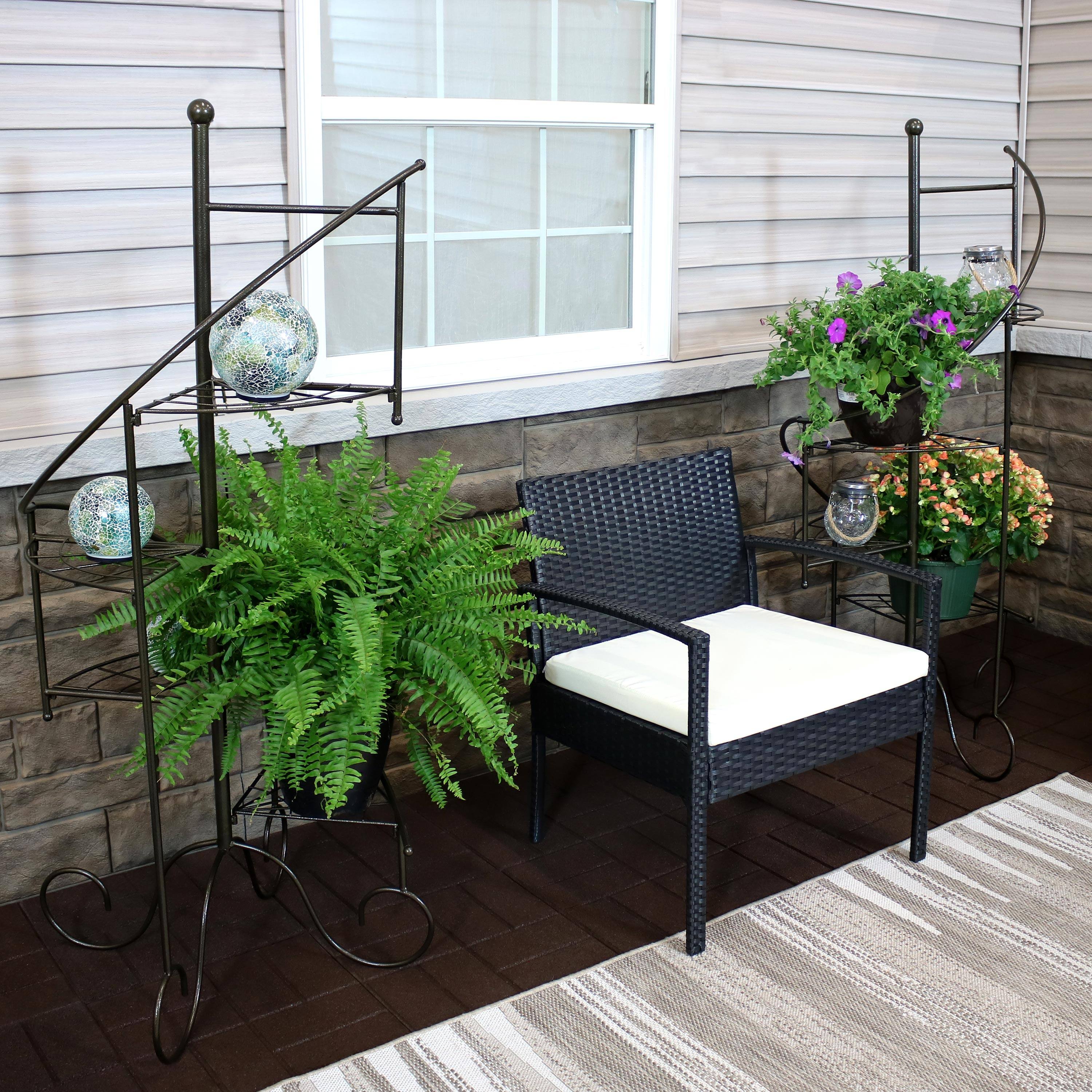 Alt View 4. Sunnydaze - Iron 4-Tier Spiral Staircase Plant Stand - 56 in - Set of 2 - Black.