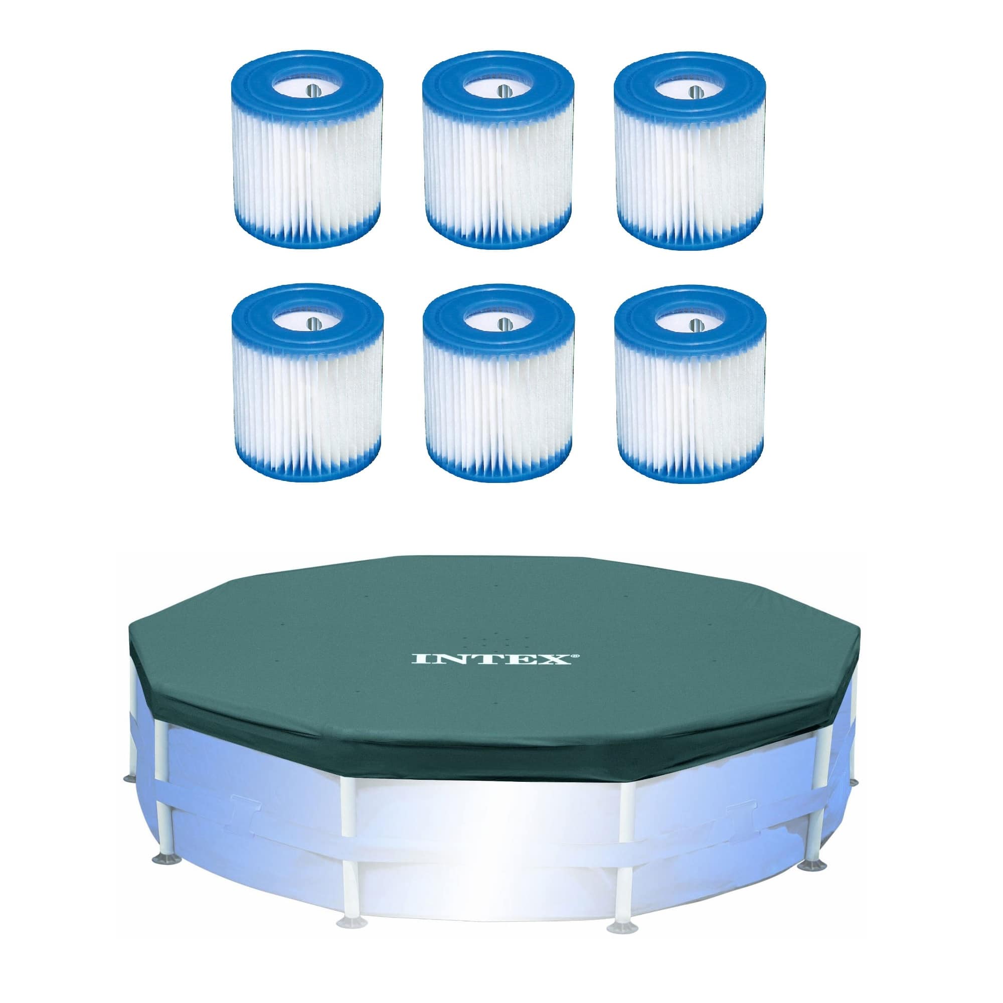 Pool Filter (6 Pack) with Intex 10-Foot Round Above Ground Pool Cover