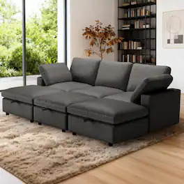 Dyonery - modern cat-scratch leather sofa, a three-seater sofa with three storage footrests, can be flexibly combined - Gray