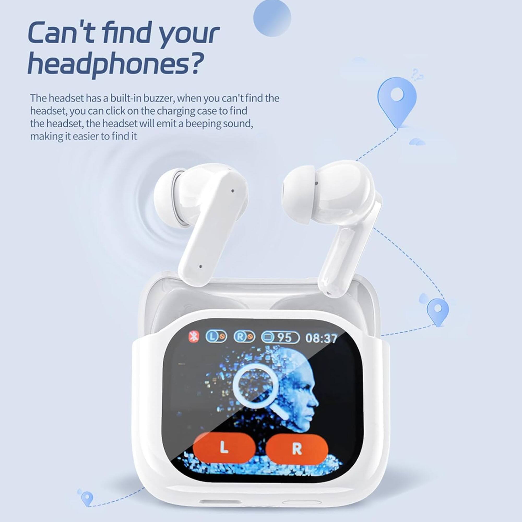 Can't find your headphones?

The headset has a built-in buzzer, when you can't find the headset, you can click on the charging case to find the headset, the headset will emit a beeping sound, making it easier to find it.