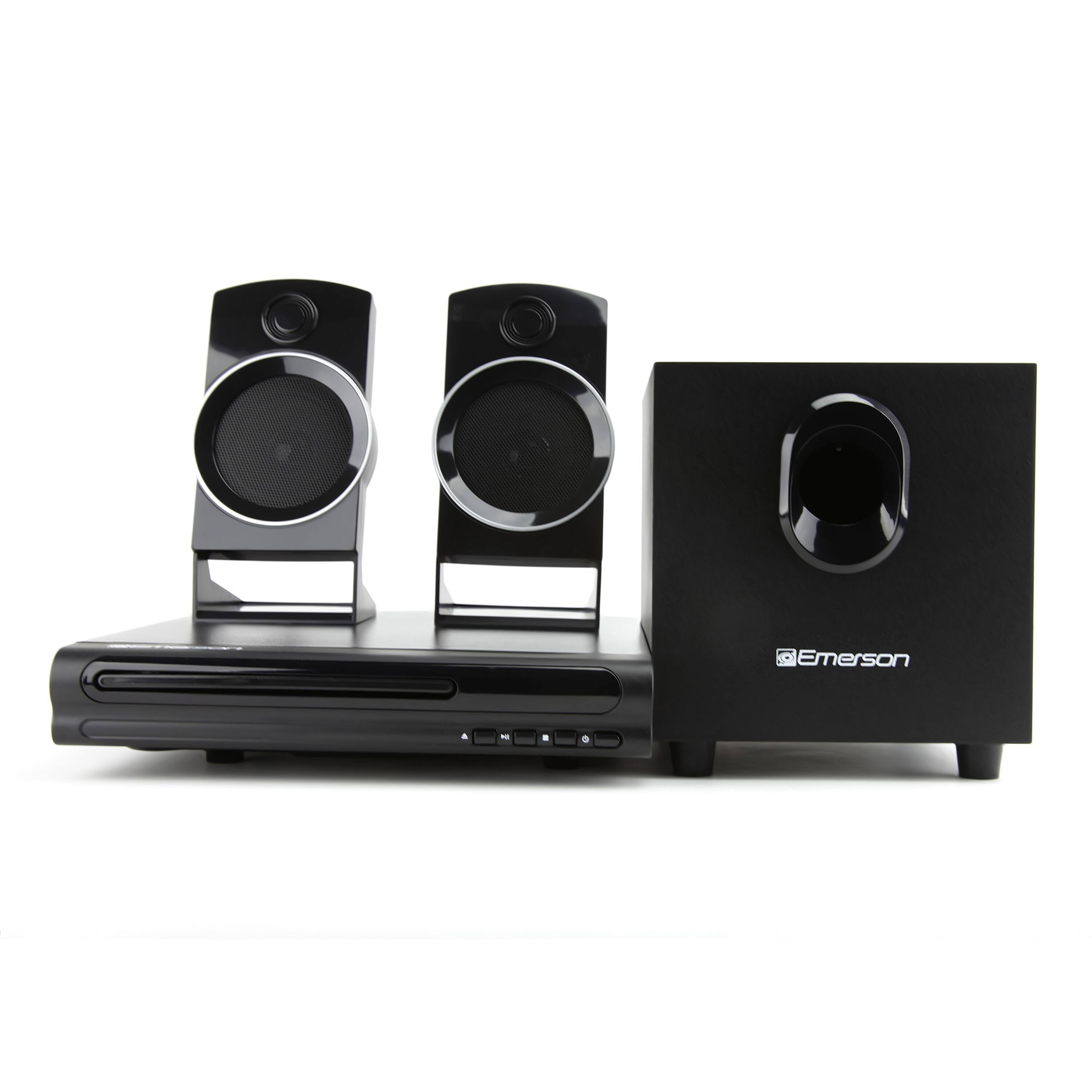 Emerson - 2.1 Channel Home Theater DVD Player and Surround Sound System with Subwoofer and Dual Speakers (ED-8050) - Black