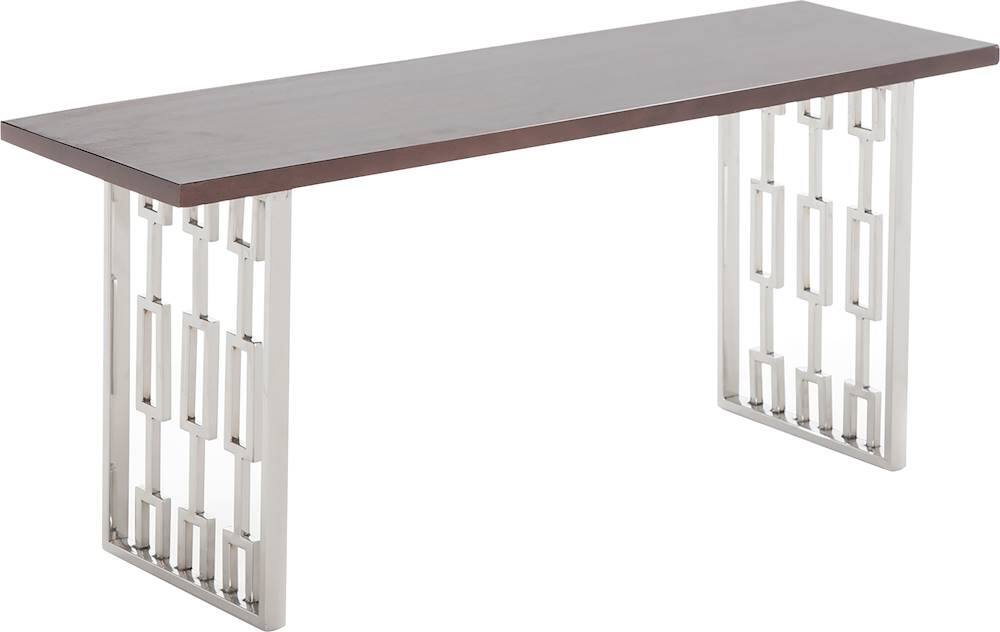 Angle. Adore Decor - Lennox Rectangular Contemporary Wood and Metal Bench - Dark Walnut Brown.