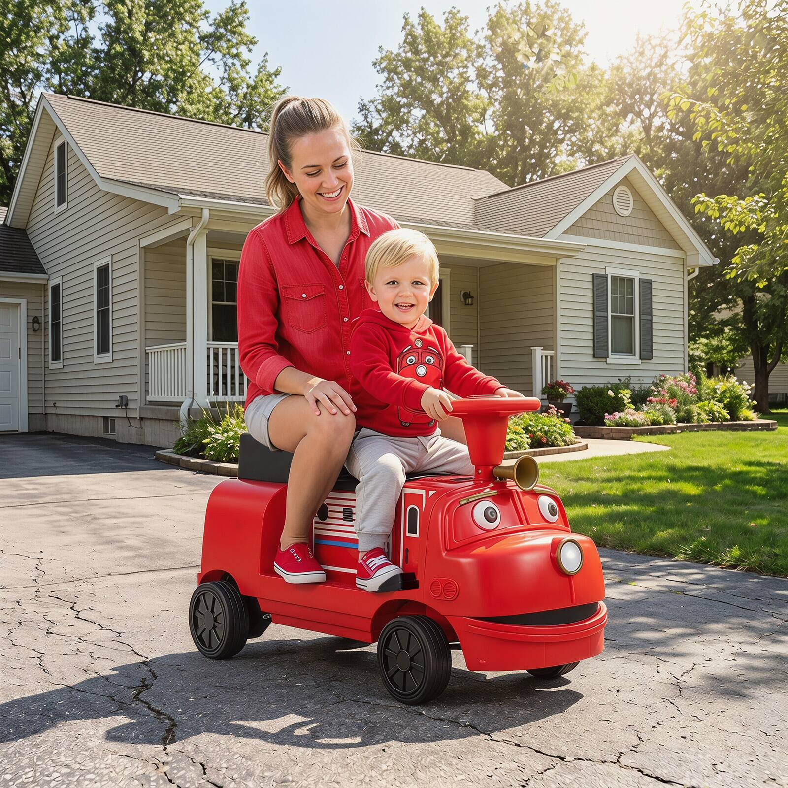 Alt View 3. Costway - Costway 2-Seater Ride on Train,Licensed Chuggington Electric Vehicle with Adjustable Seat - Red & Black.