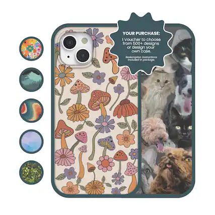 YOUR PURCHASE: 1 Voucher to choose from 500+ designs or design your own case. Redemption instructions included in package.