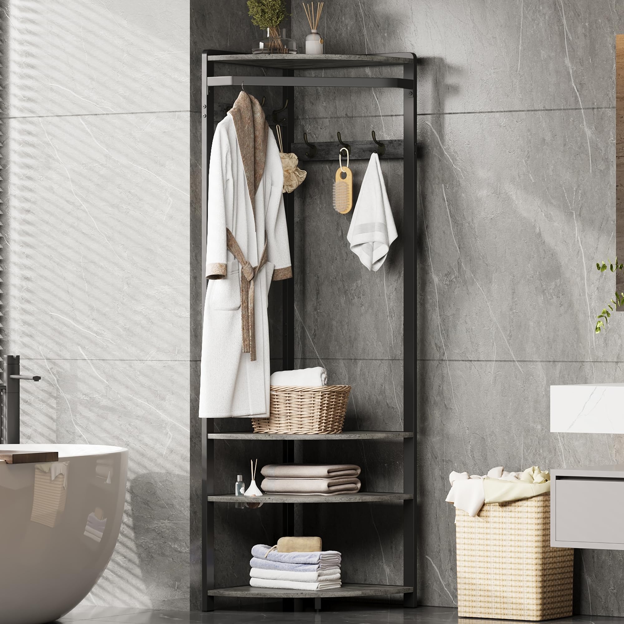 Refined Abode Design Corner Coat Rack With Shoe Bench Entryway And 6 ...