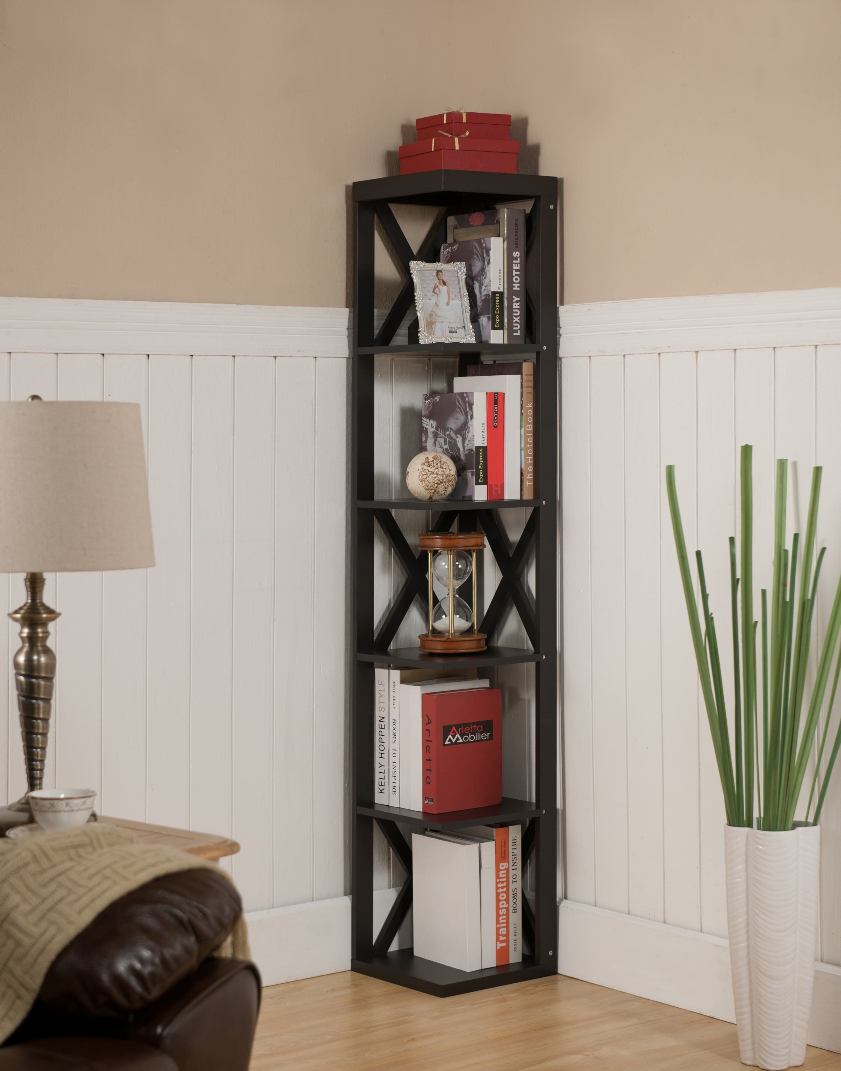 Kings Brand Furniture - Corner Unit 5 Tier Bookshelf/Bookcase Display Stand, Espresso - Dark Brown