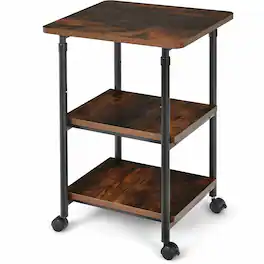 Costway - 3-Tier Rolling Adjustable Printer Cart Machine Stand Storage Rack - Brown