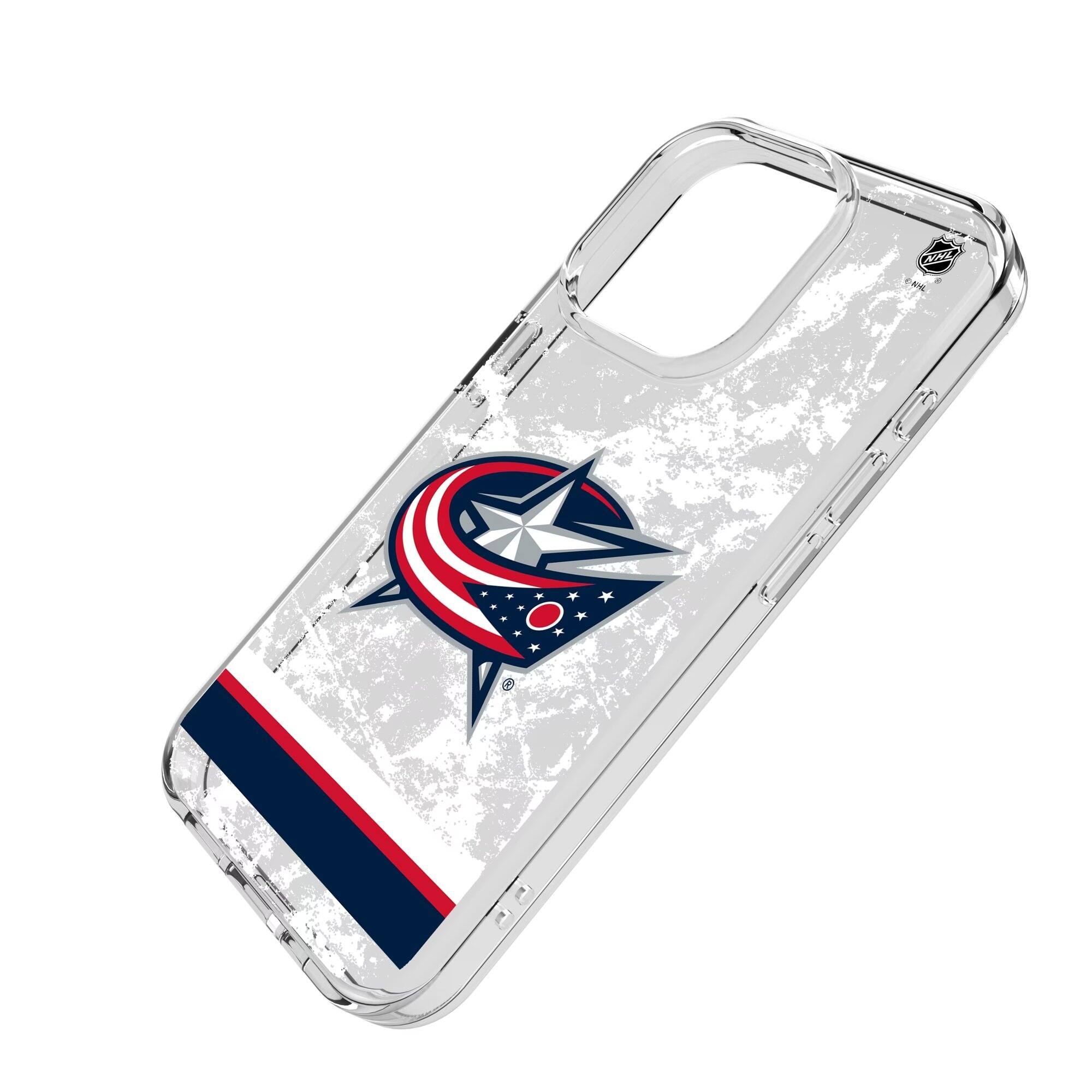 Alt View 1. Keyscaper - Columbus Blue Jackets iPhone Stripe Clear Ice Case - 15 - Multicolor.
