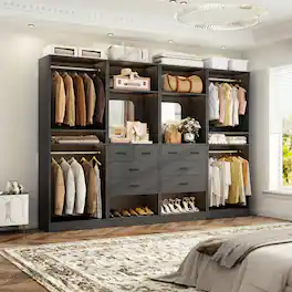 Aheaplus - 100'' Walk-In Closet Organizer System with 8 Drawers and 4 Hanging Rods for Storage and Organization - Black