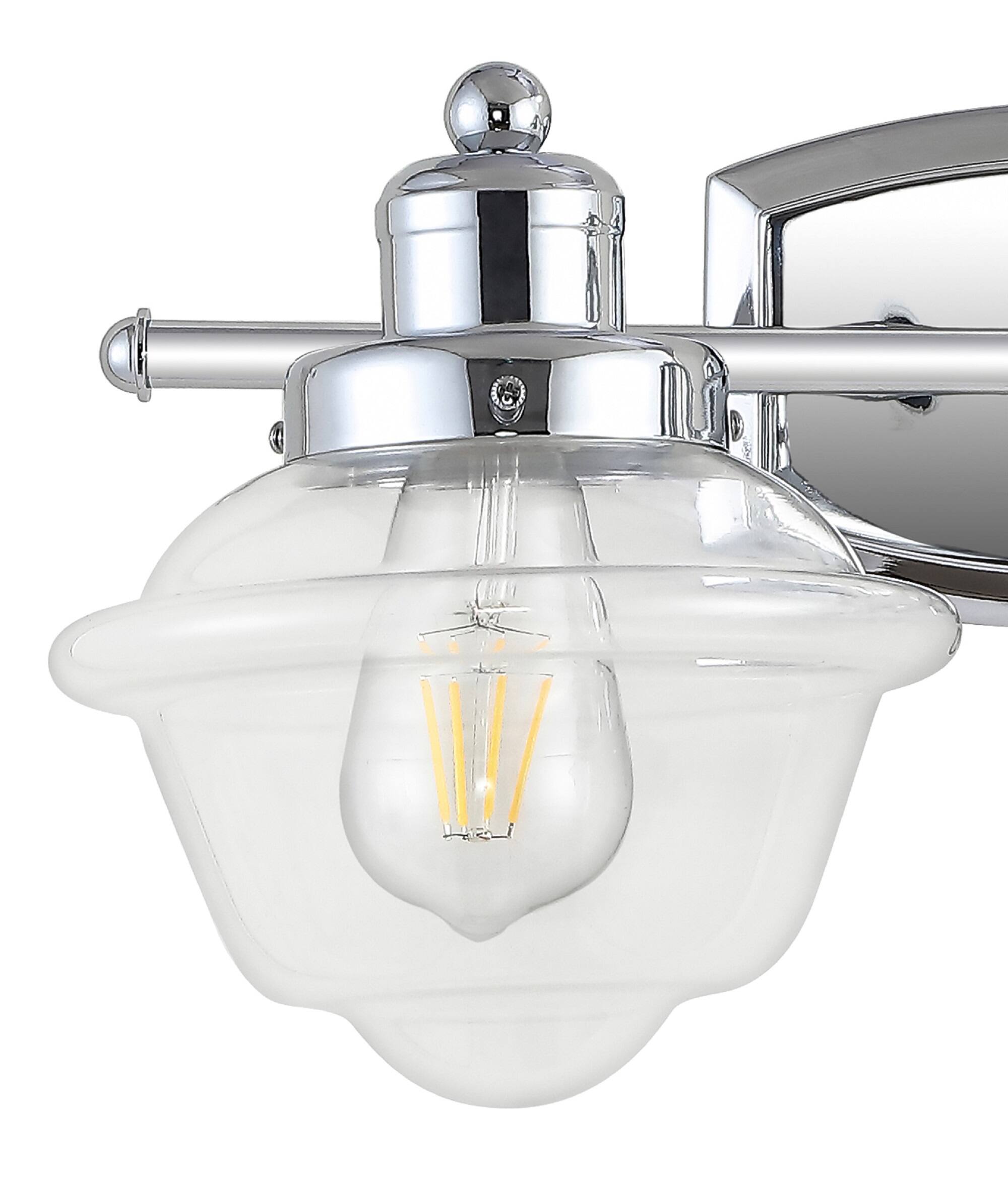 Alt View 4. Jonathan Y - Orleans 16.75" 2-Light Iron/Glass schoolhouse LED Vanity Light, Chrome - Chrome.