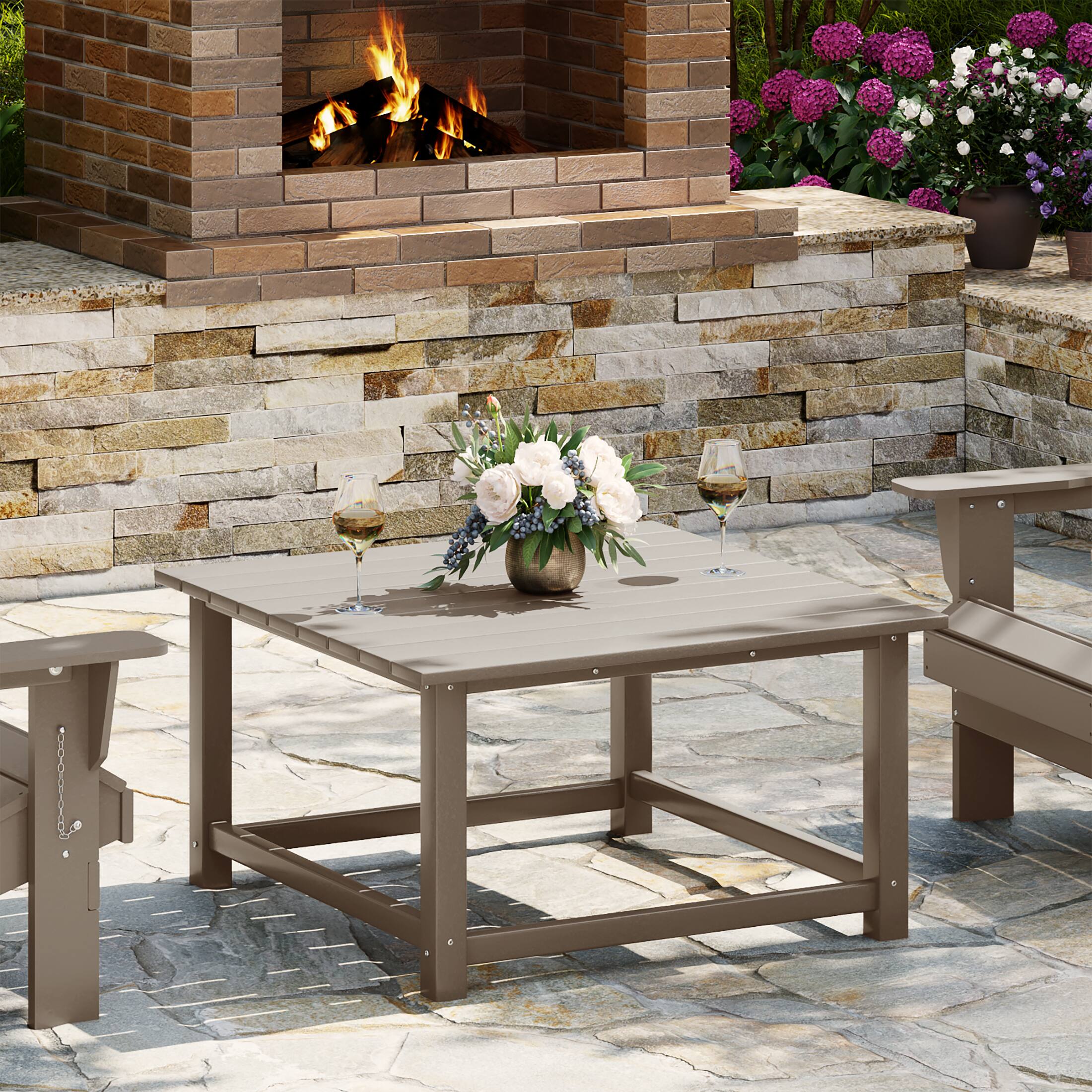 Angle. WestinTrends - WestinTrends Malibu Low Outdoor HDPE Square Patio Coffee Table - Weathered Wood.