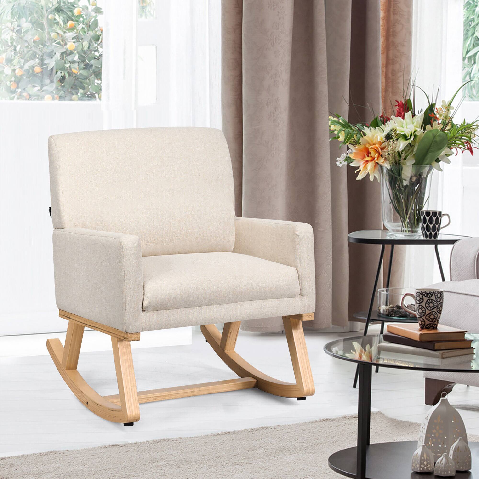 Alt View 2. Gymax - Gymax Mid Century Fabric Lounge Chair Upholstered Accent Armchair Rocking Chair Beige - Beige.