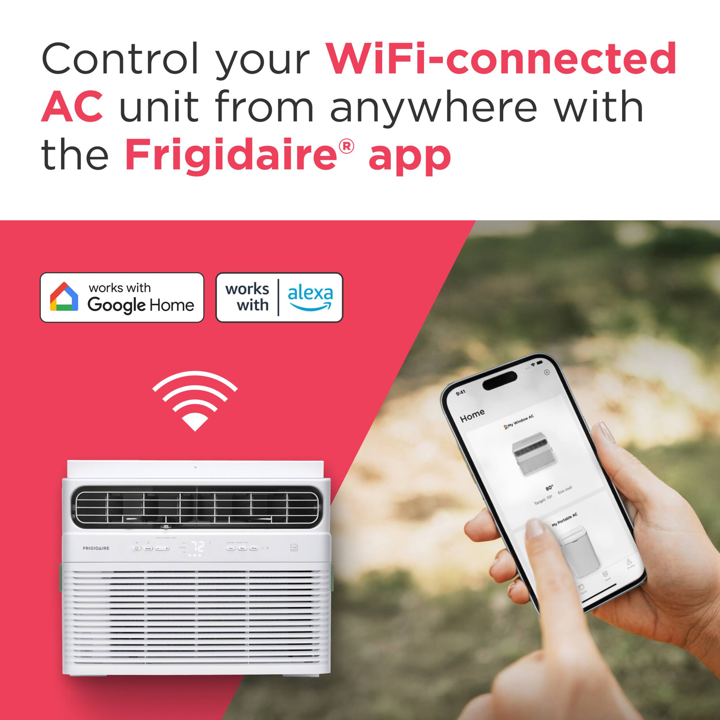 Control your WiFi-connected AC unit from anywhere with the Frigidaire app. Works with Google Home and Alexa.