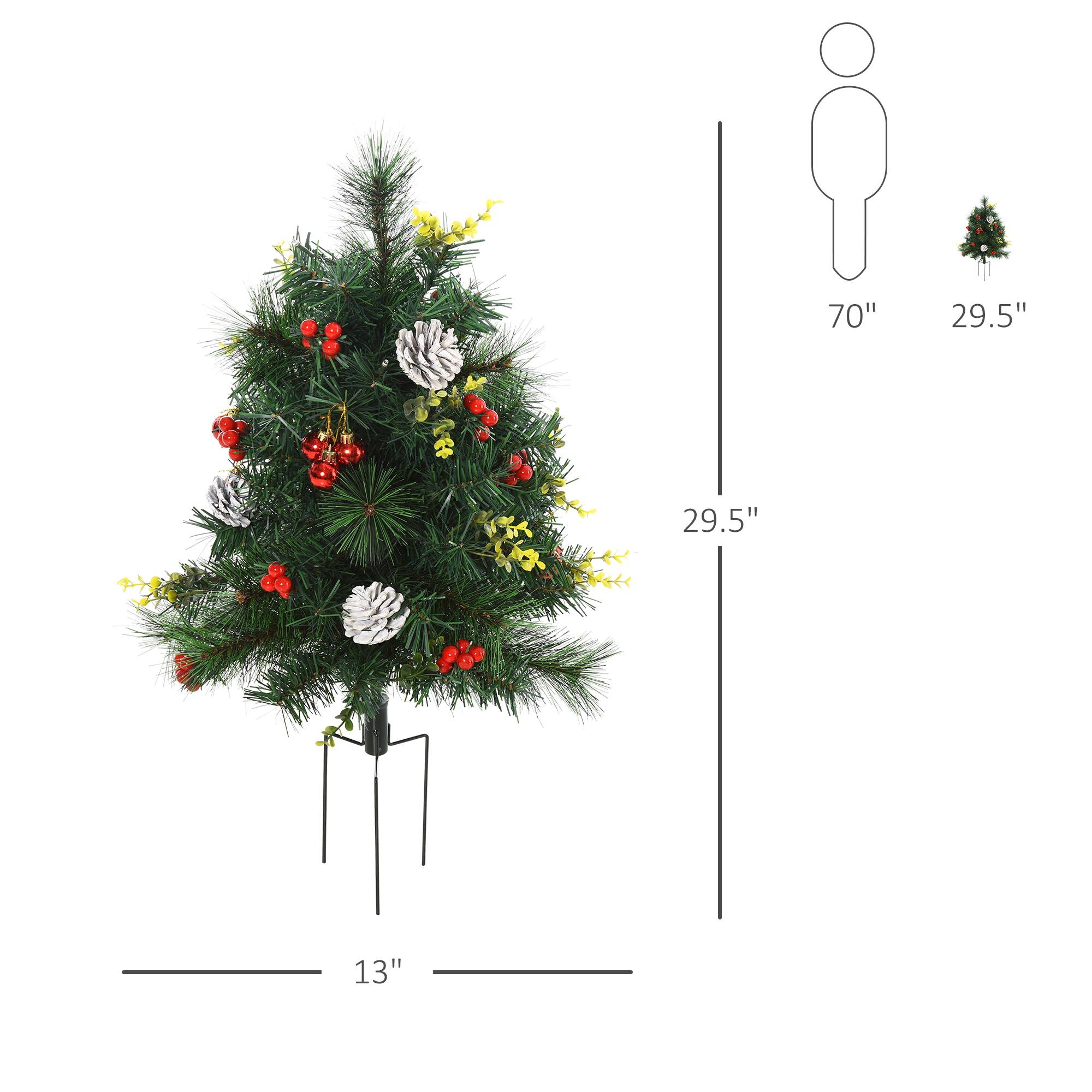 The dimensions of the Christmas tree are:

- Height: 70 inches
- Width: 29.5 inches
- Depth: 29.5 inches
- Stand height: 13 inches