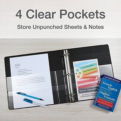 4 Clear Pockets  
Store Unpunched Sheets & Notes  

French-English Dictionary  
English-French  
Anglais-Français  

French-English  
FRENCH ENGLISH DICTIONARY  
English-French  
Anglais-Français