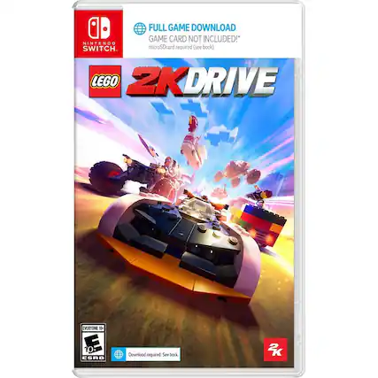 **Full Game Download**
Game Card Not Included!*
MicroSD Card Required (see back)
**Nintendo Switch**
**LEGO 2K Drive**
**Everyone 10+**
ESRB
Download required. See back. - E10+ (Everyone 10+)