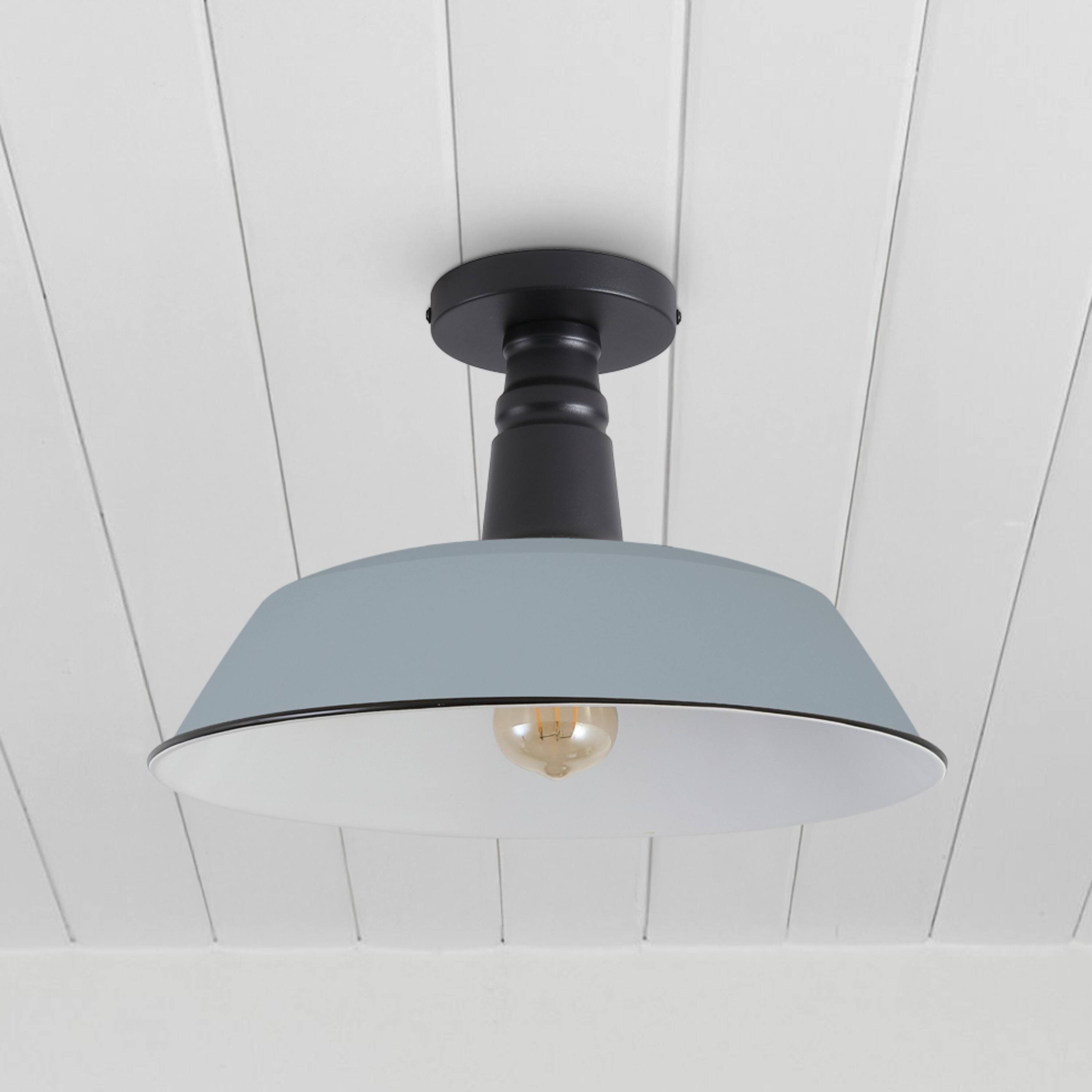 Alt View 5. Jonathan Y - Camila 14" 1-Light Classic Industrial Indoor/Outdoor Iron LED Semi Flush Mount, Matte Silver Blue - Matte Silver Blue/Black.