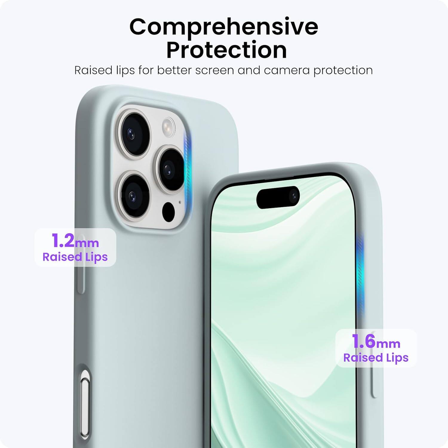 Comprehensive Protection
Raised lips for better screen and camera protection
1.2mm Raised Lips
1.6mm Raised Lips