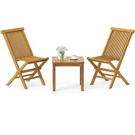 Gymax - 3 Piece Teak Wood Bistro Set w/ 2 Folding Chairs & Square Side Table Natural - Yellow
