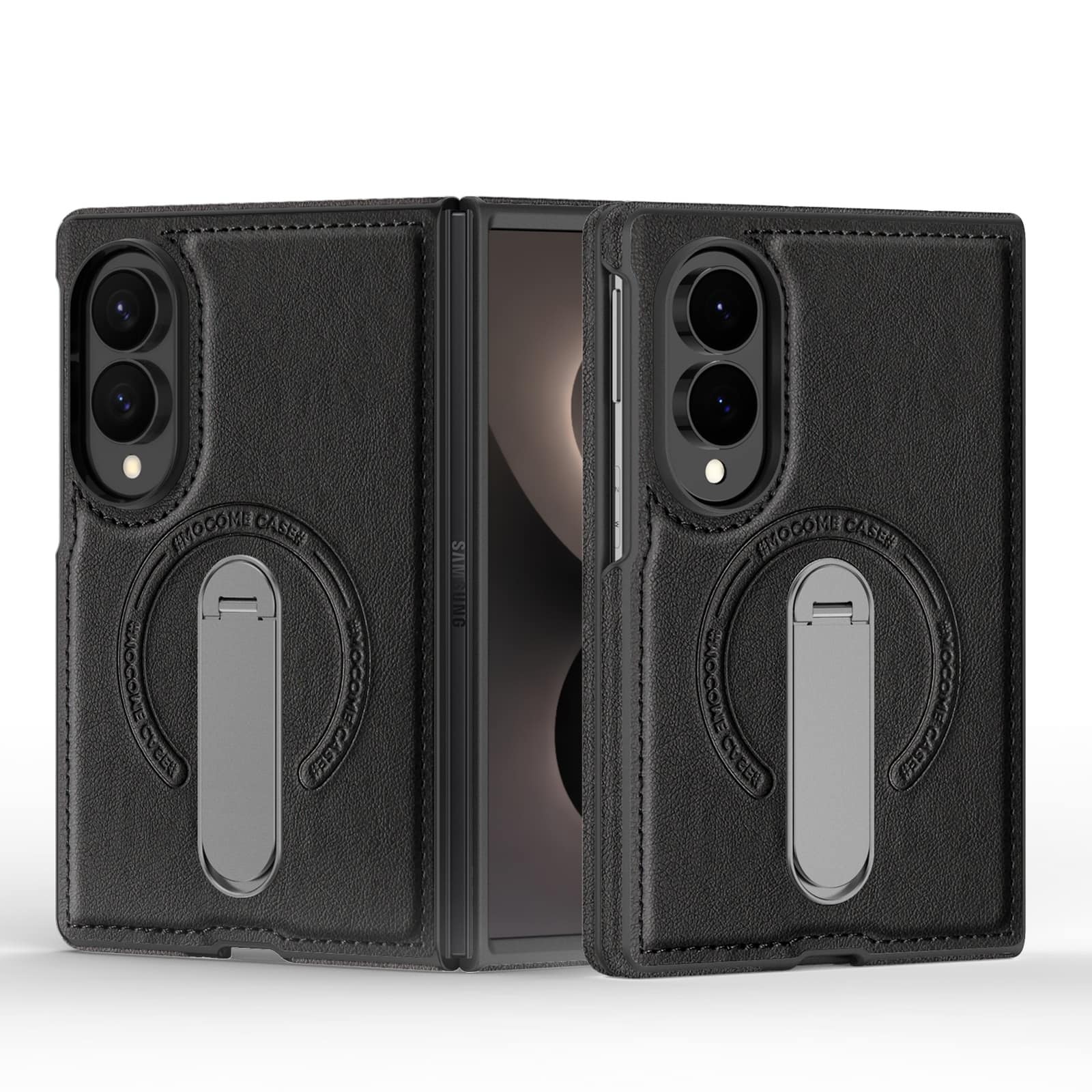Dteck - Magnetic Case for Samsung Galaxy Z Fold8 Shockproof PU Leather Slim Kickstand Cover - Black