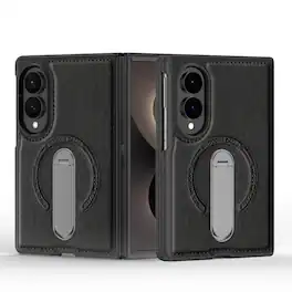 Dteck - Magnetic Case for Samsung Galaxy Z Fold8 Shockproof PU Leather Slim Kickstand Cover - Black