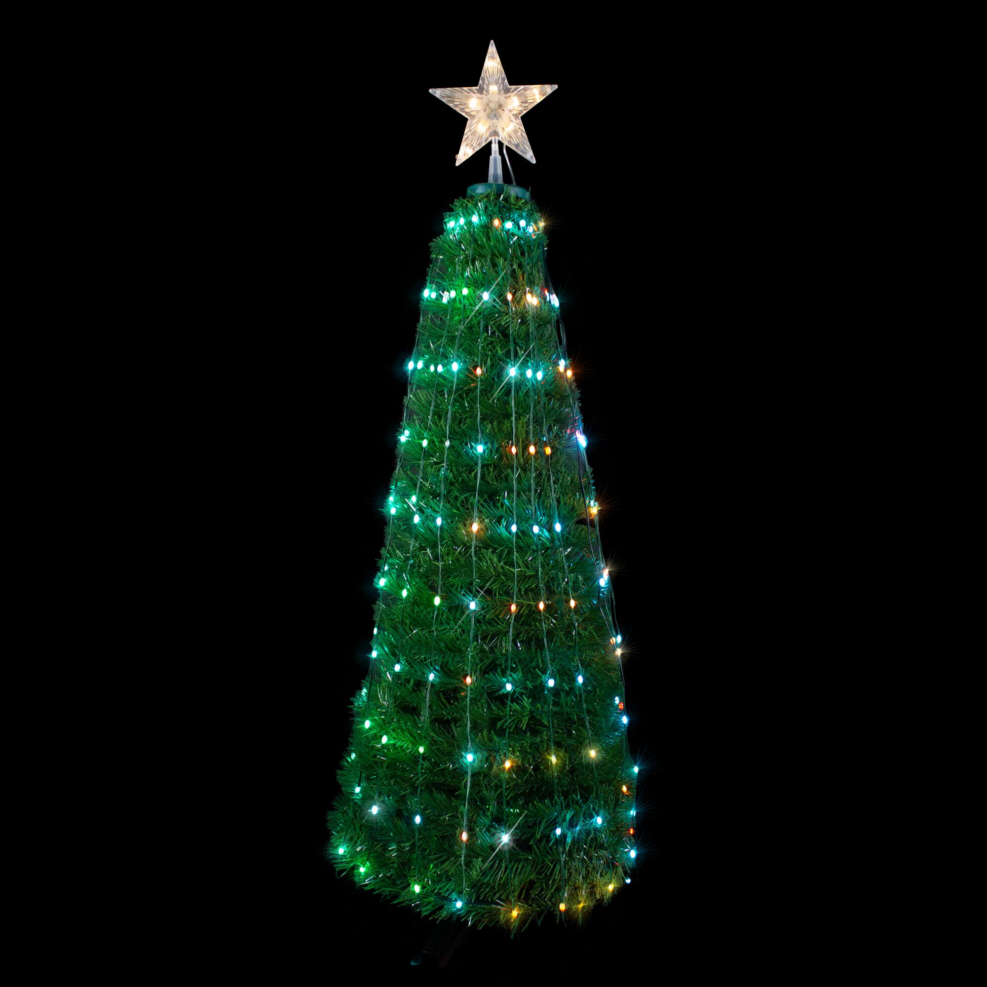 Front. Northlight - 4' Green Color Changing Multiple Function Pop Up Artificial Outdoor Christmas Tree - Green.
