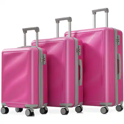 Front. Ecooso - Luggage Set 3 Piece, Lightweight Durable ABS Suitcases,Spinner Wheels,TSA Lock, Carry-on & Checked Luggage (20"/24"/28") - Pink.
